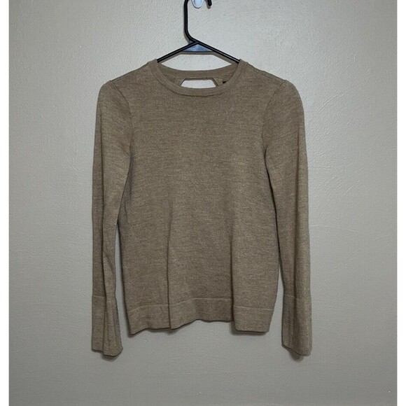 BCBG MaxAzria “Turner” Sweater 100% Merino Tan Wool Open Back Long Sleeves S - Picture 2 of 6